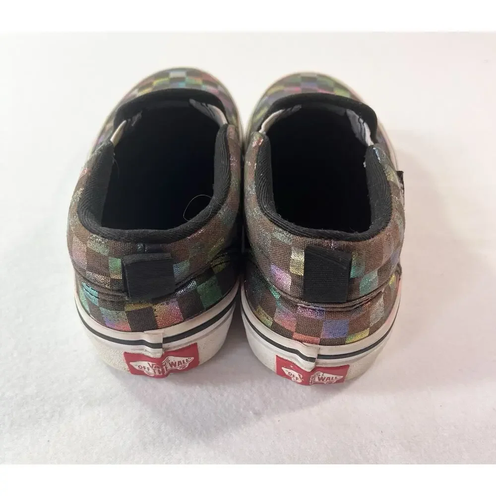 Vans Iridescent Metallic Checkerboard Slip On Skate Shoes, Kids Size 3